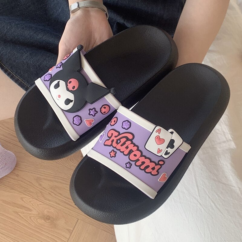 Simple Hello Kitty Anime Cartoon Pink Songgao Sandals Slippers Wedge Heel Clip Feet Thick Bottom Non-Slip Slippers Kids Gifts