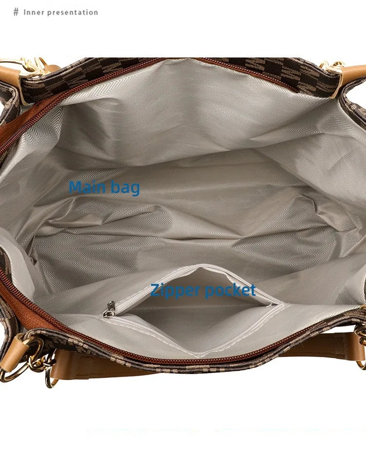 Women's New Commuter Tote Bag Trendy Fashionable Single Shoulder Large Capacity Simple Vintage Print