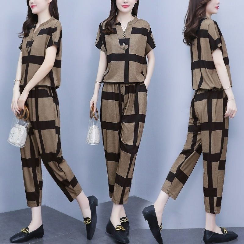 Women's Casual Suit 2023 Spring Summer New Fashion Loose Korean Plus Size Clothing Short Sleeve Tops Harun Pants 2 Two Piece Set