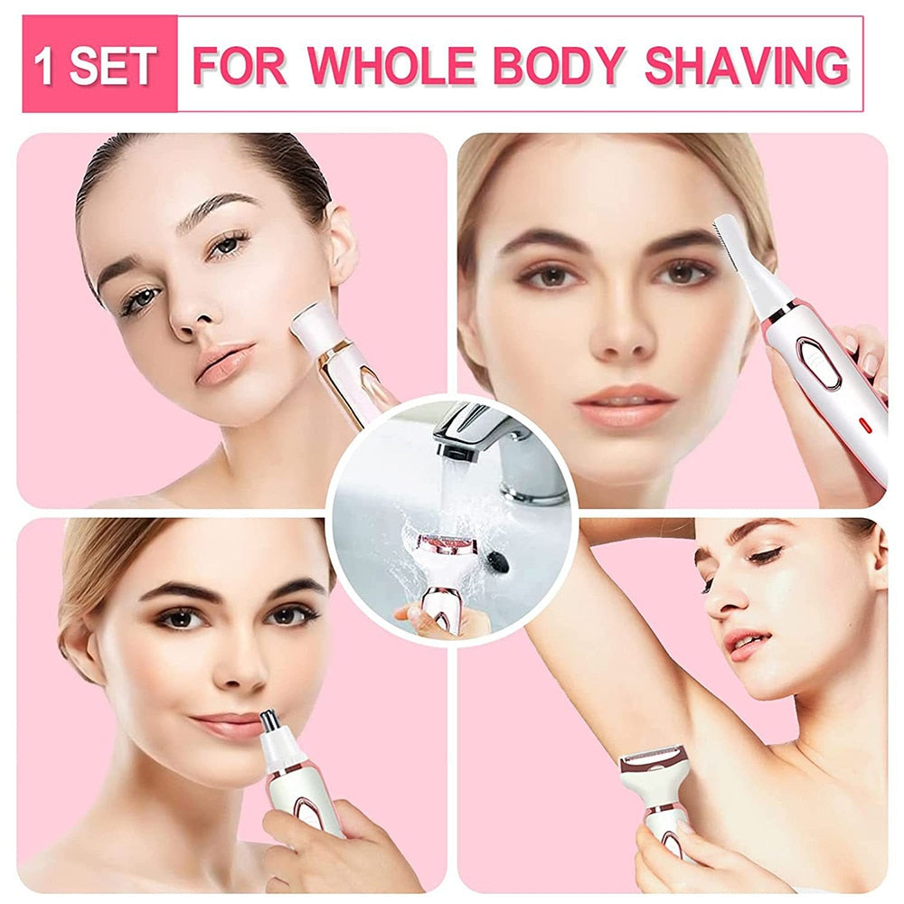 New 4-in-1 Women&#39;s Shaving Device USB Charging Eyebrow Trimming Trimmer Knife Leg Hair Axillary Hair Remover Private Parts Hair