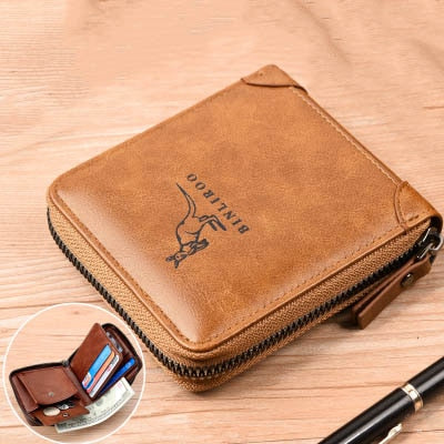 2021 Fashion Men's Coin Purse Wallet RFID Blocking Man Leather Wallet Zipper Business Card Holder ID Money Bag Wallet Male