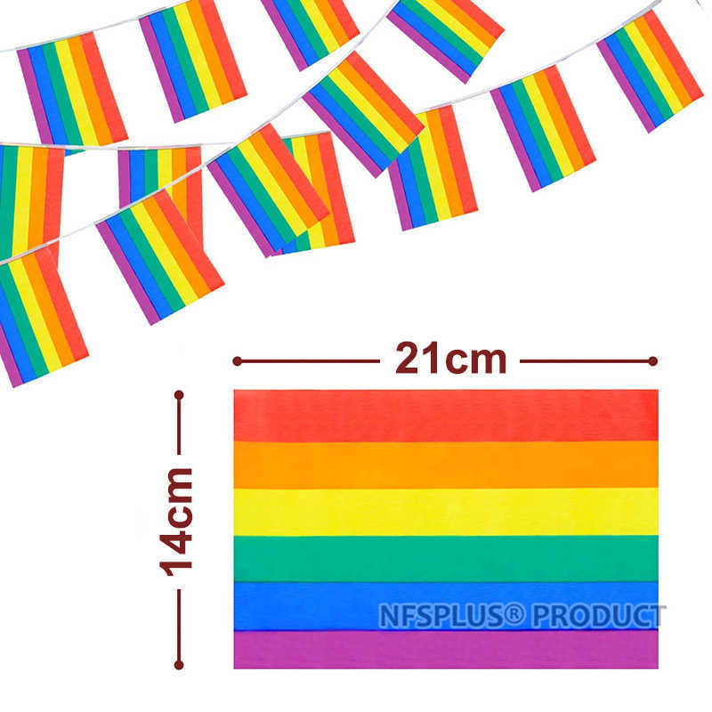 Hanging Rainbow Flag LGBT Gay Pride Lesbian Bisexual Tansgender Pansexual 14x21cm 6M~7M Home Party Decorative Flags And Banners