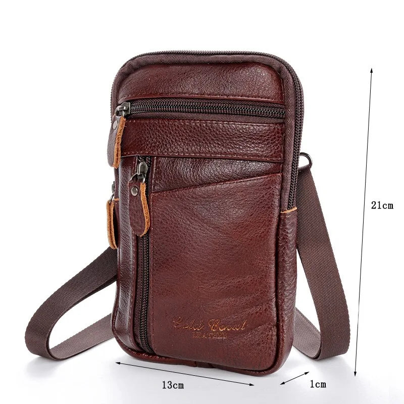 Men's Genuine Leather Waist Packs Bolsas Phone Pouch Bags Men Handbag Bag Small Chest Shoulder Belt Bag Crossbody Leather Bags