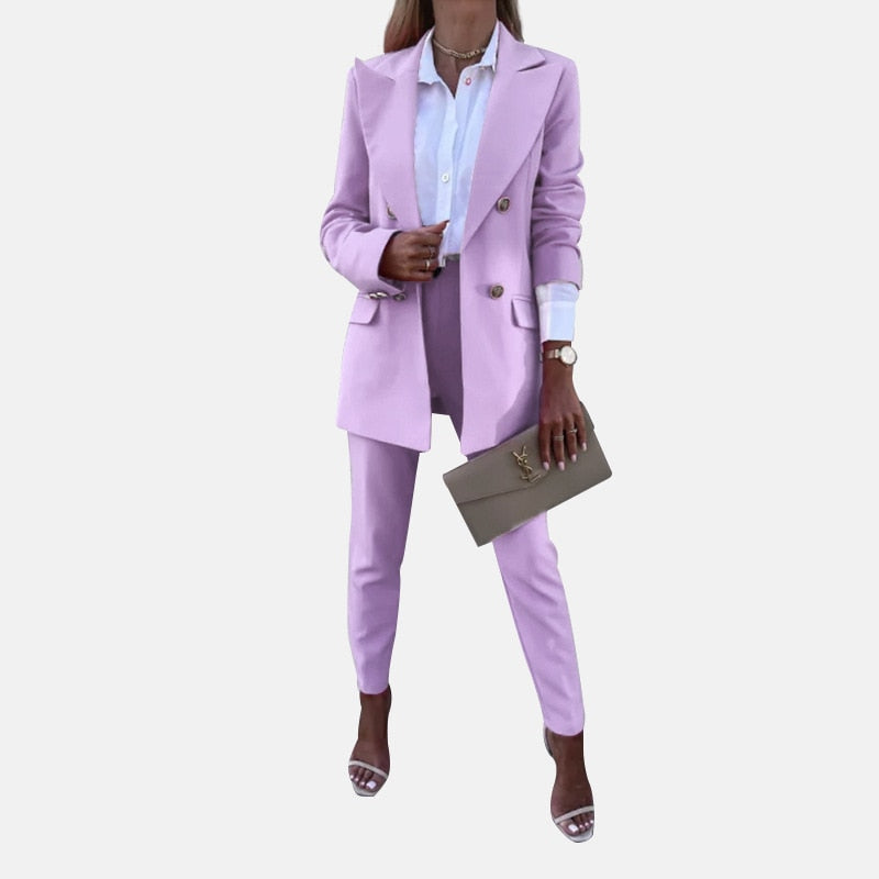 CM.YAYA Elegant Women Pants Suit and Long Sleeve Blazer Matching Set Office Lady Streetwear Chic Two 2 Piece Set 2022 Outfits