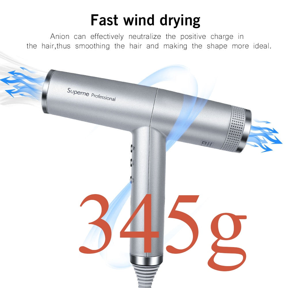 Frequency Conversion Professional Salon Ionic Hair Dryer Light Weight Strong Wind 6 Speed Negative Ion Bolwdryer with 3 Nozzle