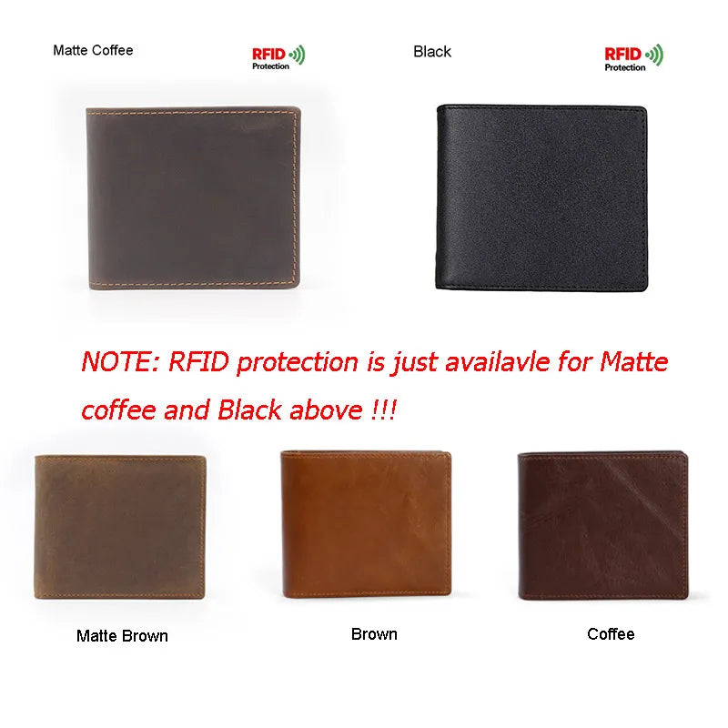 RFID Blocking Men's Oil Wax Skin Wallet Man Vintage Cow Genuine Leather Wallet Male Handmade Billfold Coin Purse Short Wallet