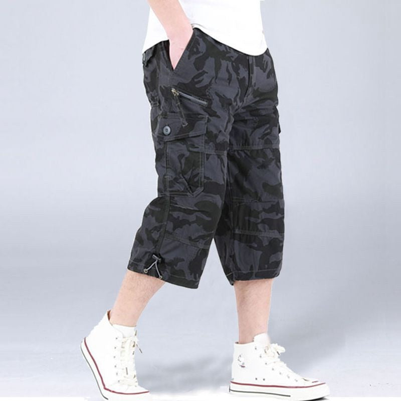 New Calf-Length Pants Men Summer Multi Pocket Loose Casual Cargo Pants Cotton Short Pant Mens Joggers Troursers Plus Size M-5XL