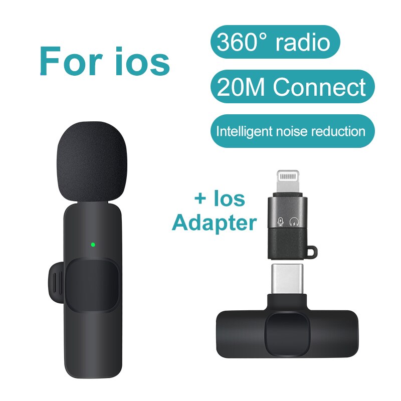 2.4G Wireless Lavalier Microphone Short Video Shooting Live Microphone Portable Audio Video Recording Mini Mic for IOS Android