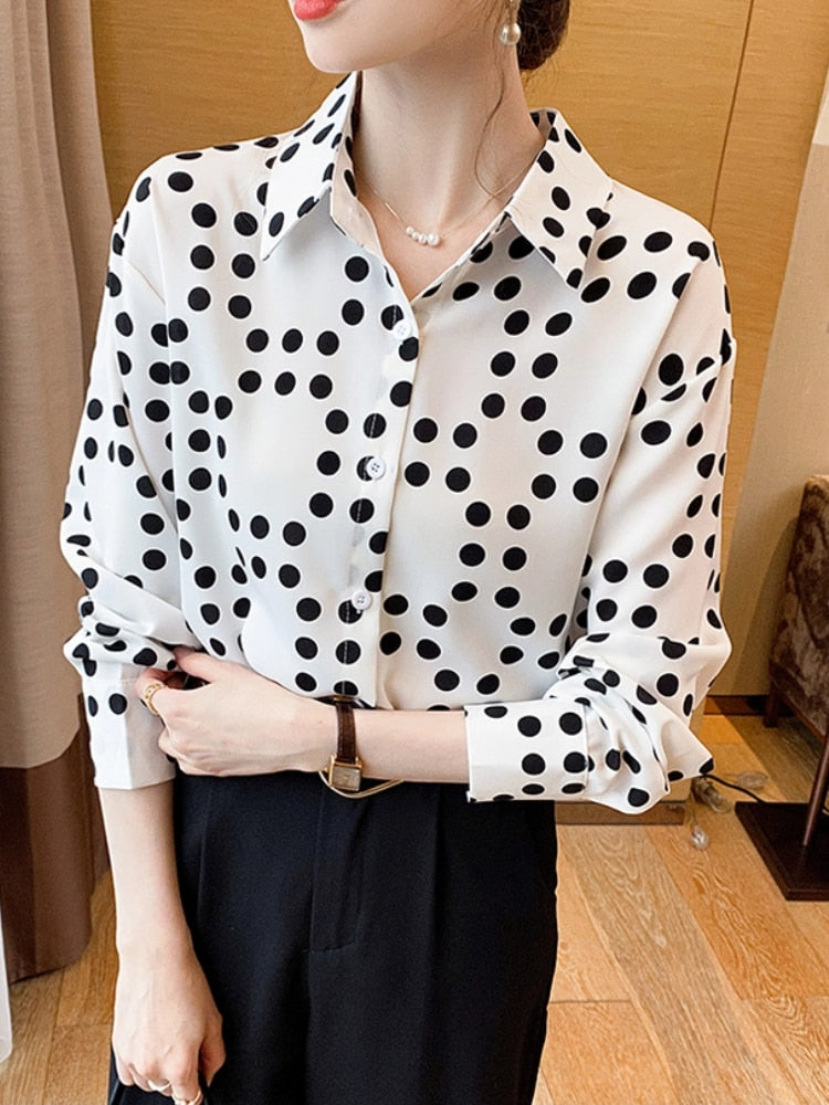 Autumn Fashion Elegant Women Polka Dot Shirts Long Sleeve Vintage Slim Casual Blouses Female Chic Party Formal Clothes Tops