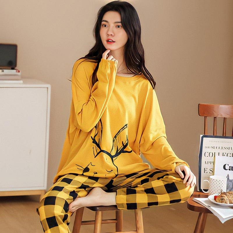 Pure Cotton Pajamas Women's Spring and Autumn Models Long-sleeved Home Service Women's Simple Loose Casual Suit Large Size 5XL