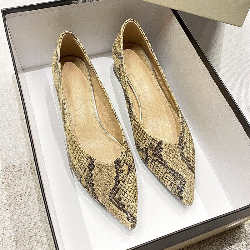 Snake Skin Square-toe Pumps Women Slippers Slip On Outdoor Casual Mules Shoes Thin Low Heel Elegant Womens Plat Heels