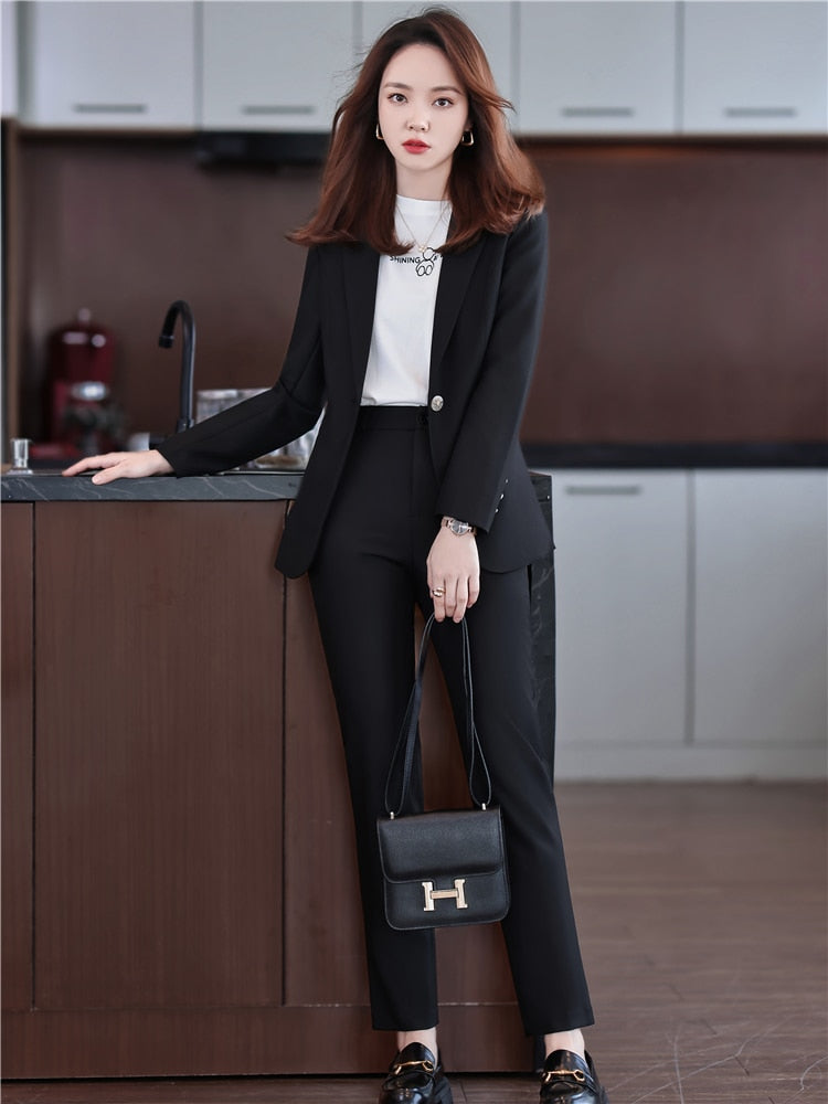 2022 Spring Two-piece Set Pants Suit Blue Elegant Blazer Pants Jacket Clothing Business Coat 2 Piece Sets Female Trouser Suits