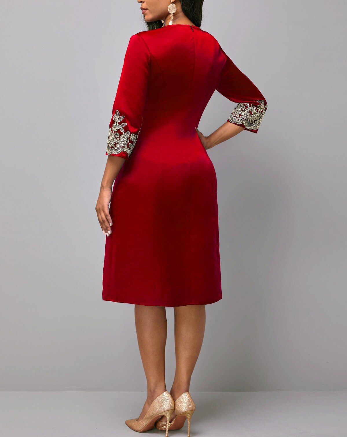 Dresses for Women 2023 Summer Spring Women 3/4 Sleeve Round Neck Red Purple Blue Polyester Bodycon Dress Red Dress S-5XL