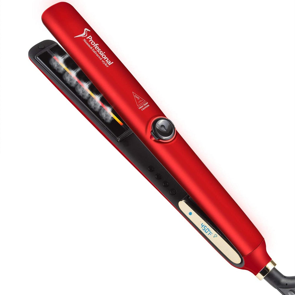 Steam Hair Straightener Ceramic Coating Plates LCD Display Flat Iron MCH Heating Hair Styling Tools with Infrared Function Gifts