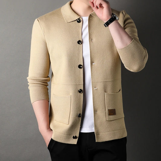 Single Breasted 2023 New Men's Thickened Cardigan Pocket Design Comfortable Lapel Casual Cardigan jacket