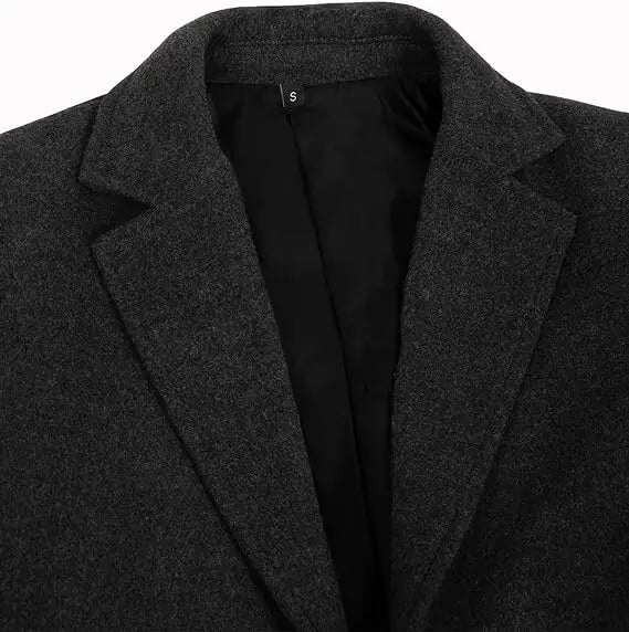 Men's Trench Coat Slim Fit Single Breasted Wool Blend Down Overcoat Winter Business Pea Top Jacket Notch Lapel Jacket