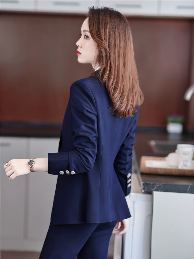 2022 Spring Two-piece Set Pants Suit Blue Elegant Blazer Pants Jacket Clothing Business Coat 2 Piece Sets Female Trouser Suits