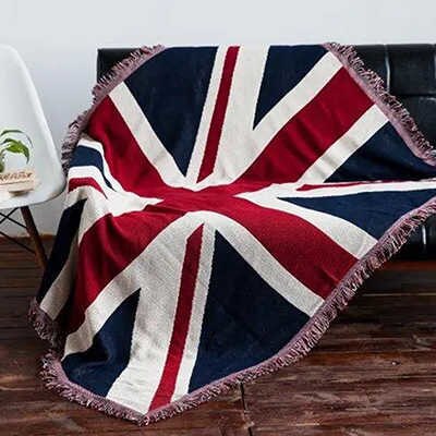 Knitted Luxury Throw Blanket For Sofa Bed Couch 130x180cm USA UK Flag Design Manta Bed Spread Carpet Table Cover Home Decoration