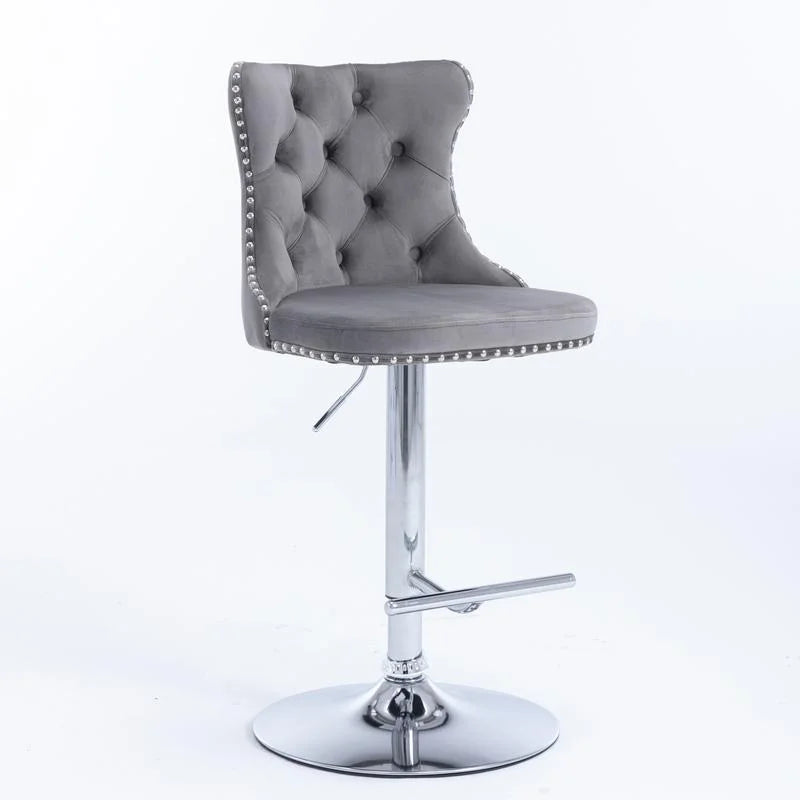 Swivel Velvet Barstools Adjusatble Seat Height from 25-33 Inch, Modern Upholstered Chrome base Bar Stools with Backs Comfortable