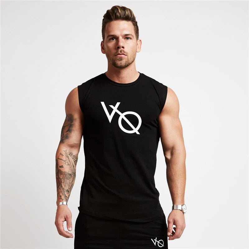 Summer New Men Vest Sports Fitness Cotton Round Neck Printed Sleeveless T-Shirt Jogger Gym Running Basketball Training Clothes