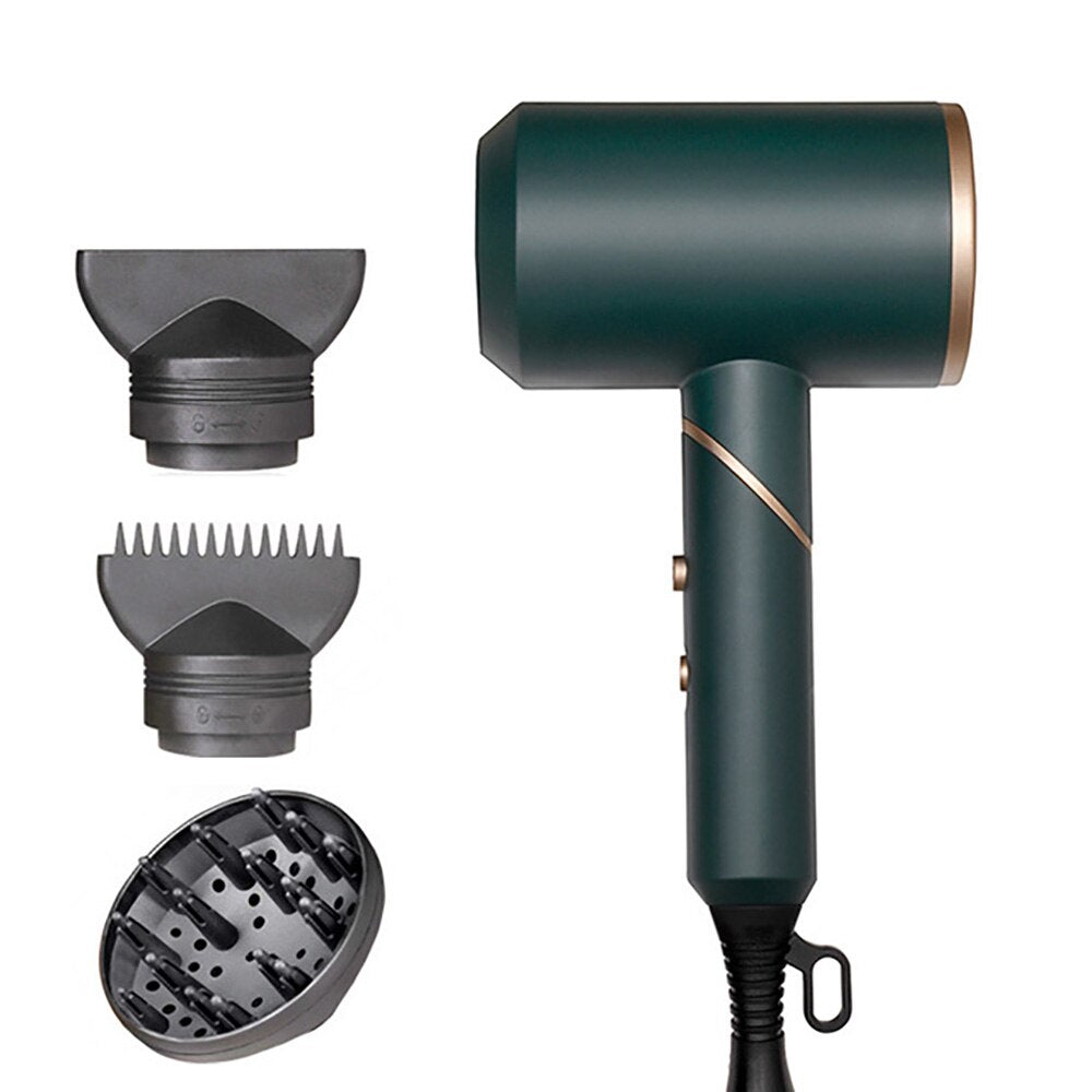 Foldable Handle Hair Dryer Hot and Cold Strong Wind Powerful Negative Ion Blower 2 Air Collecting 1 Diffuser Nozzle for Travels