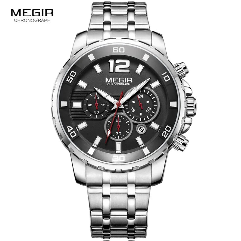 Megir Men's Gold Stainless Steel Quartz Watches Business Chronograph Analgue Wristwatch for Man Waterproof Luminous 2068GGD-2N3