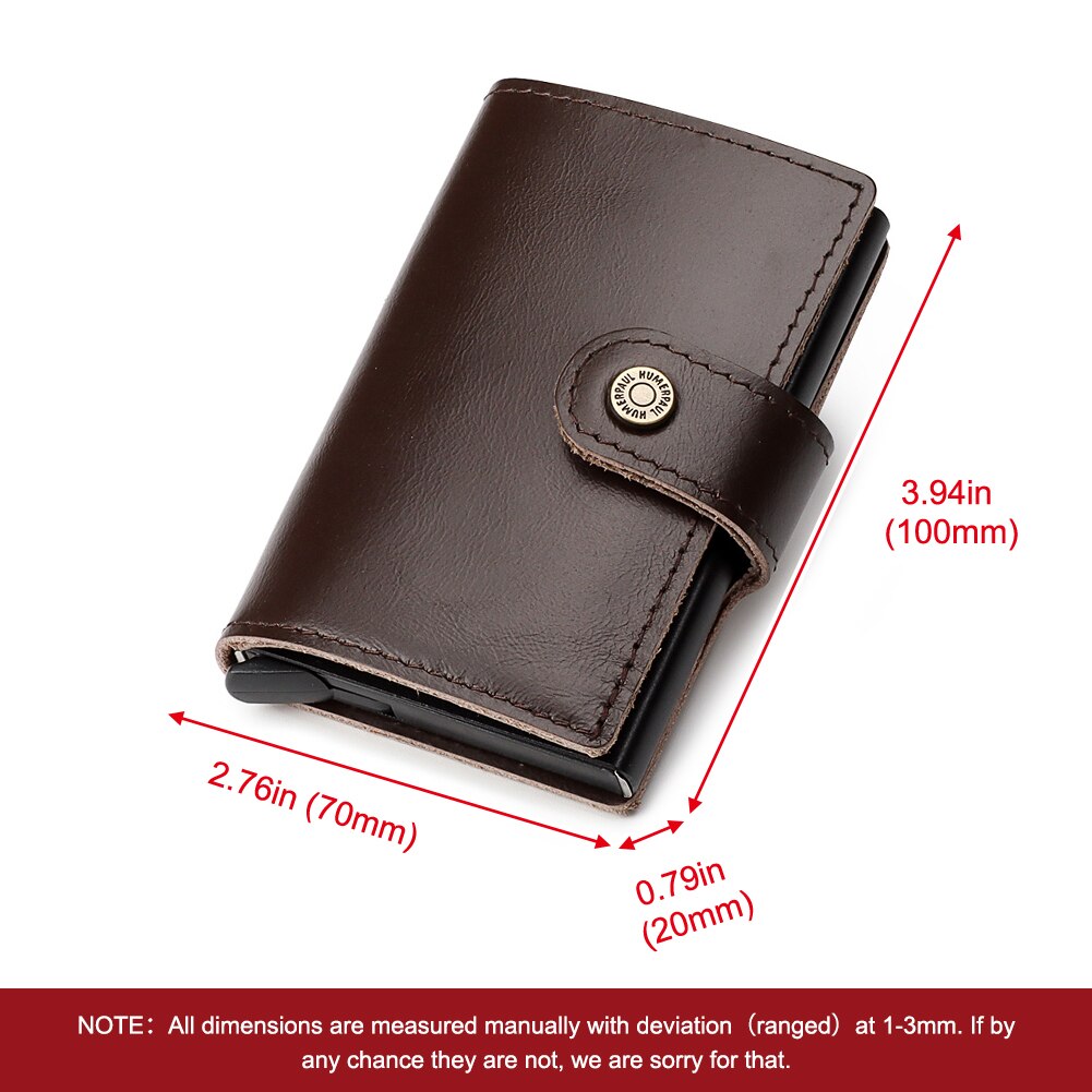 HUMERPAUL Genuine Leather Card Holder with Money Clip RFID Blocking Pop Up Smart Wallets Aluminum Men Travel Porte Carte