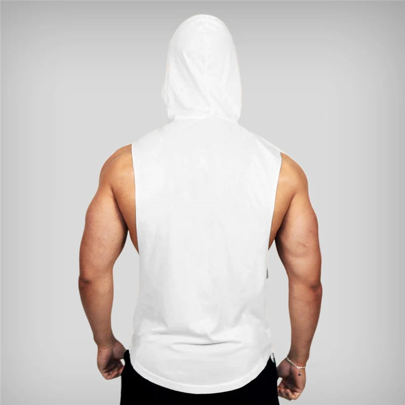 Gym Clothing Mens Bodybuilding Hooded Tank Top Cotton Sleeveless Vest Sweatshirt Fitness Workout Sportswear Tops Male