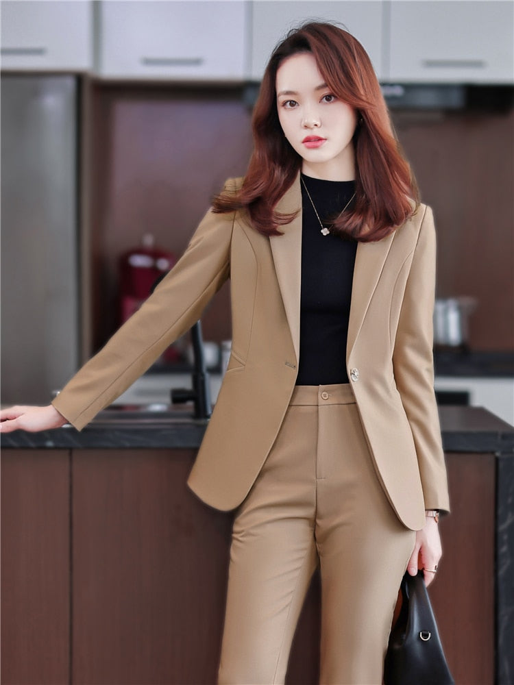 2022 Spring Two-piece Set Pants Suit Blue Elegant Blazer Pants Jacket Clothing Business Coat 2 Piece Sets Female Trouser Suits