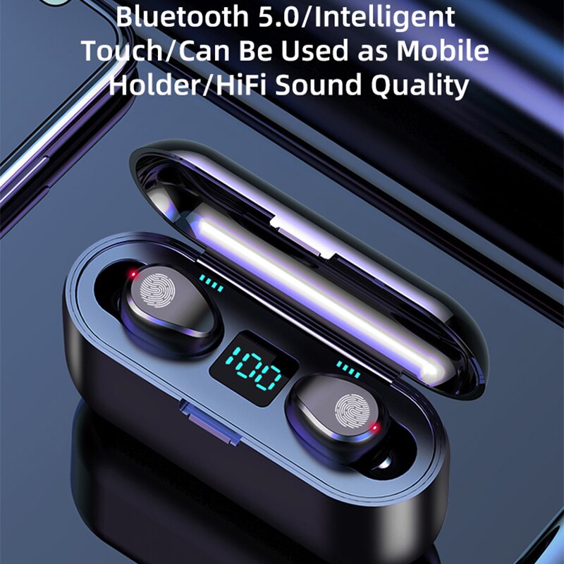 F9 TWS Bluetooth 5.0 Earphones 2000mAh Charging Box Wireless Headphone 9D Stereo Sports In-Ear Earbuds Headset HD Mic For Phone