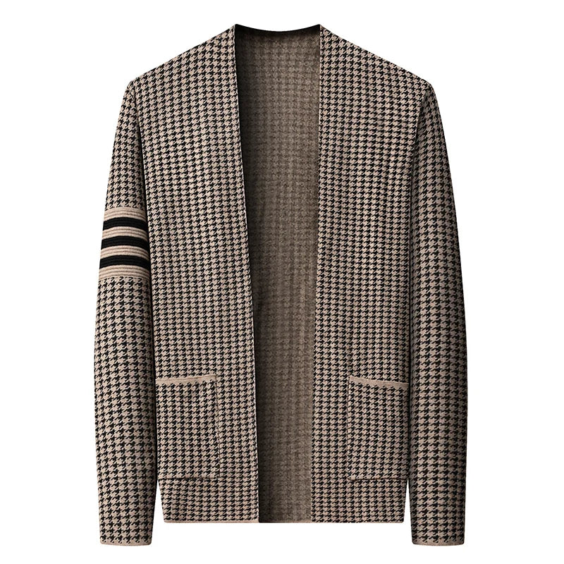 Brand Houndstooth Men Knitted Cardigan Buttonless Casual Comfortable Versatile Coats Jacket Classic Cardigans 2023 Autumn/Winter