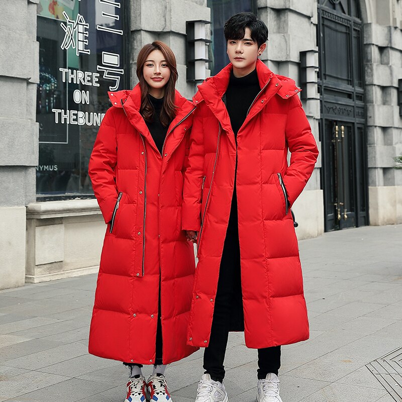 2023 New Coed Winter Cold resistant Down Jacket -30 High Quality Men's Women X-Long（Winter) Warm Fashion Brand Red Parkas S-5XL