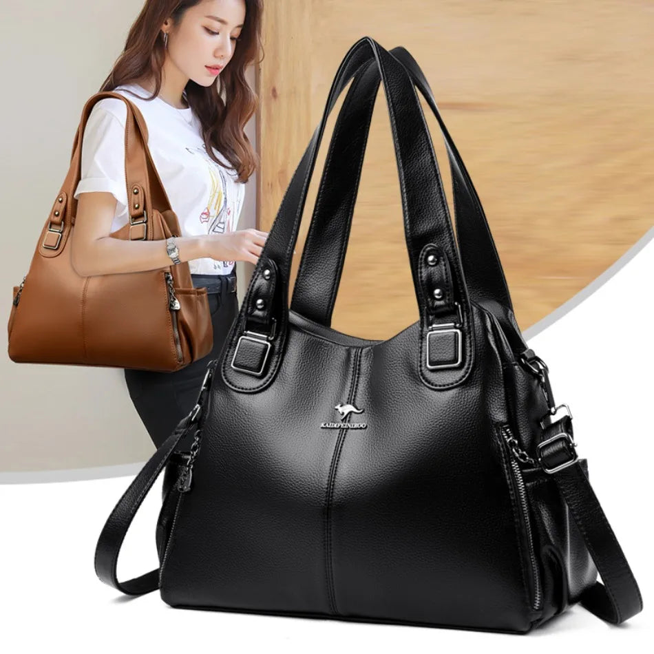 Genuine Soft Leather Handbags for Women Casual Shoulder Tote Bag Luxury Designer Ladies Large Capacity Purse Bags Sac A Main Hot