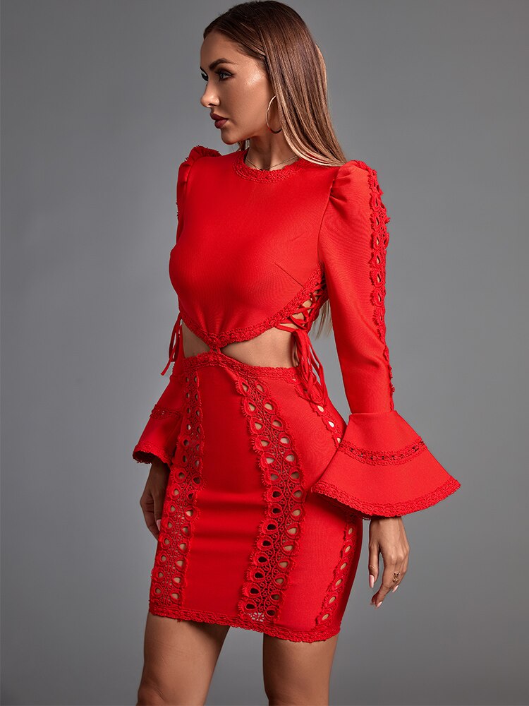 Long Sleeve Bandage Dress 2022 New Women's Red Bodycon Dress Elegant Sexy Evening Club Party Dress High Quality Summer Fashion