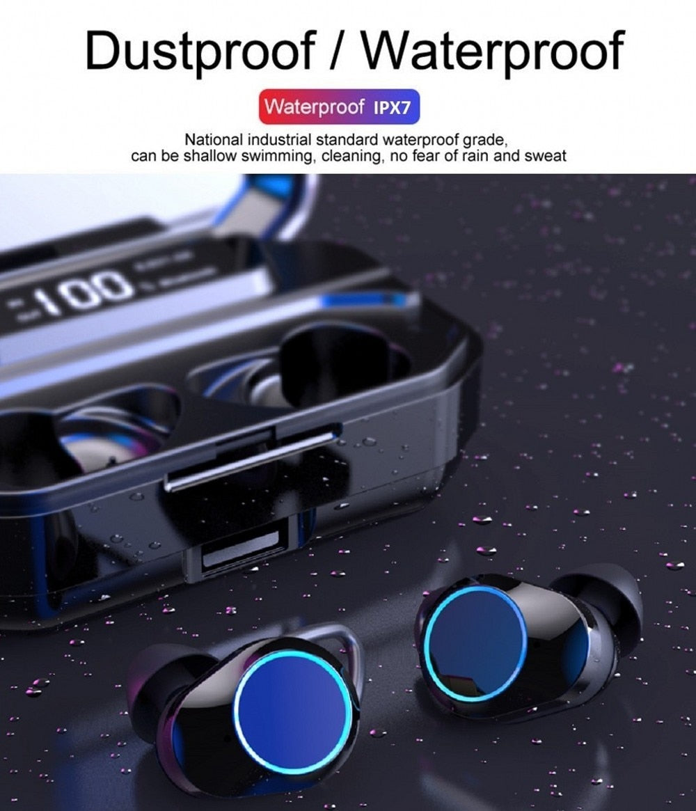 G02 TWS Bluetooth 5.0 Stereo Earphone Touch Wireless Earphones IPX7 Waterproof Earphones 3300mAh LED Display Smart Power Bank