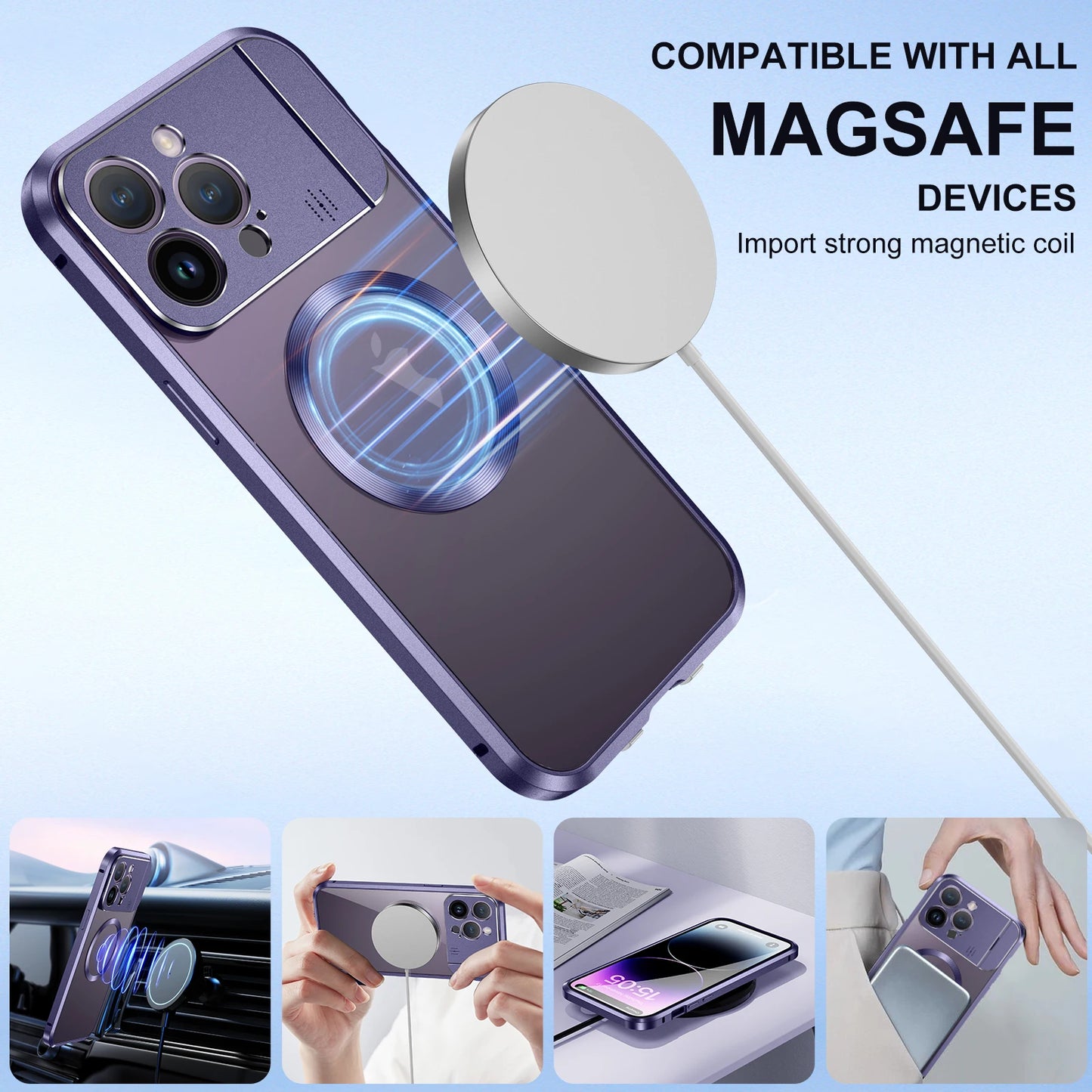 For iphone 15 14 13 Pro Max Case Metal Aluminum alloy Magnetic suction car phone holder Perfume temptation Protective back Cover