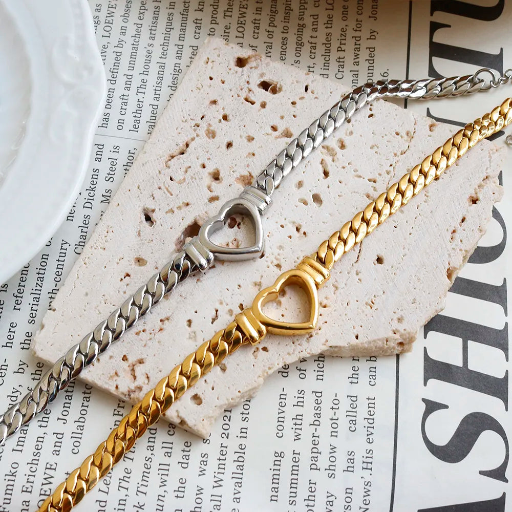 ZMFashion Gold-Plated Waterproof Stainless Steel Jewelry Set Luxury Love Heart Shape Chain Necklace Nail Bracelet Set for Women