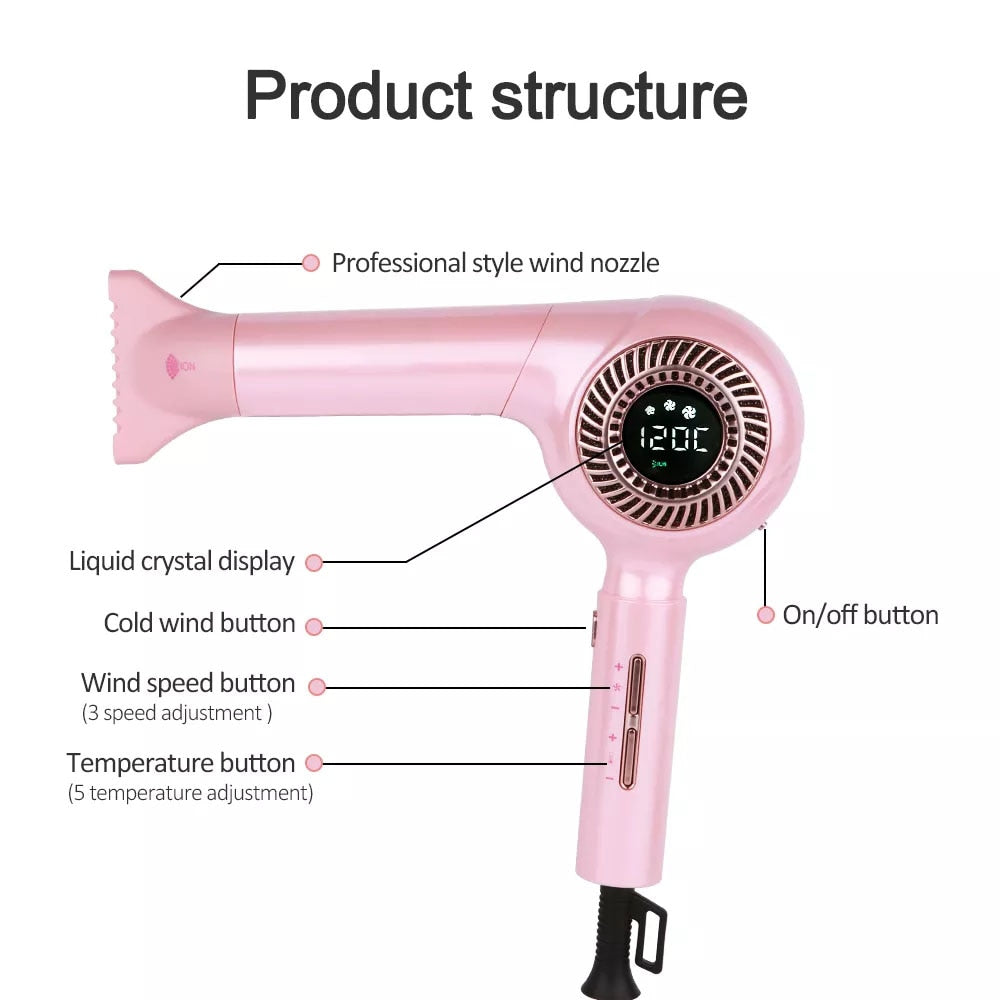 Retro Hair Dryer 1600W High Speed Anion Brushless Professional Hot and Cold Wind Lightweight Low Noise Radiation-free Blower