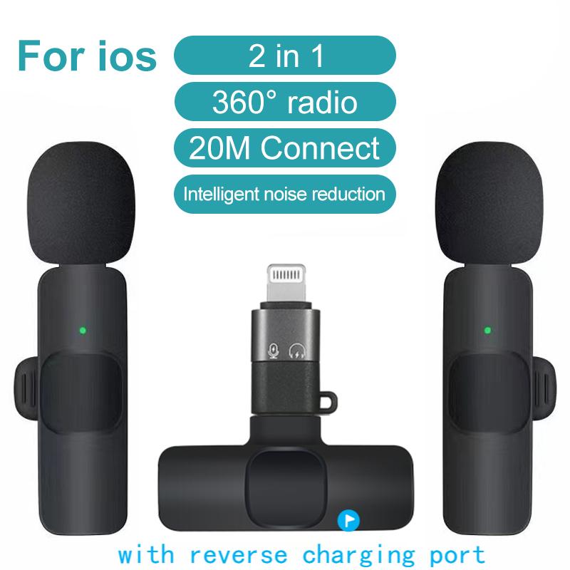 2.4G Wireless Lavalier Microphone Short Video Shooting Live Microphone Portable Audio Video Recording Mini Mic for IOS Android