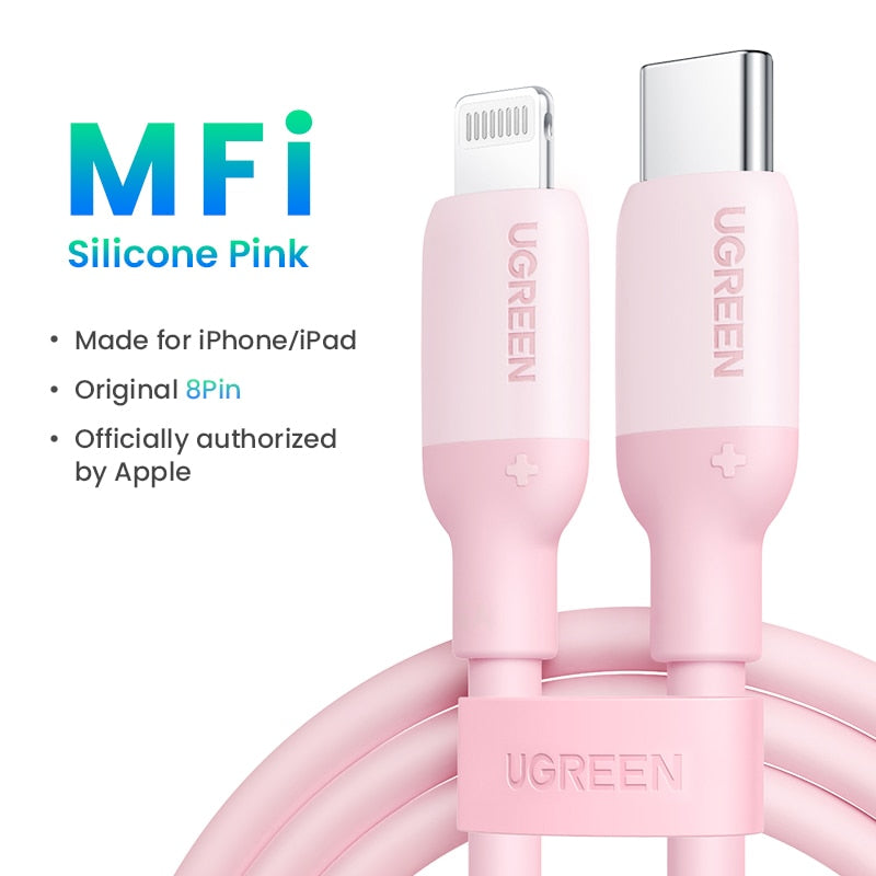 UGREEN MFi Silicone USB C to Lightning Cable 20W PD for iPhone 14 13 12 Pro Max Fast Charging for Phone Type C Cable