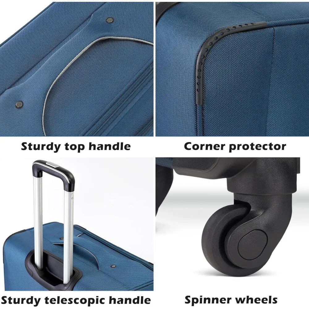 Luggage 4 Piece Set Suitcase Spinner TSA Lock Softshell lightweight (blue+sliver)