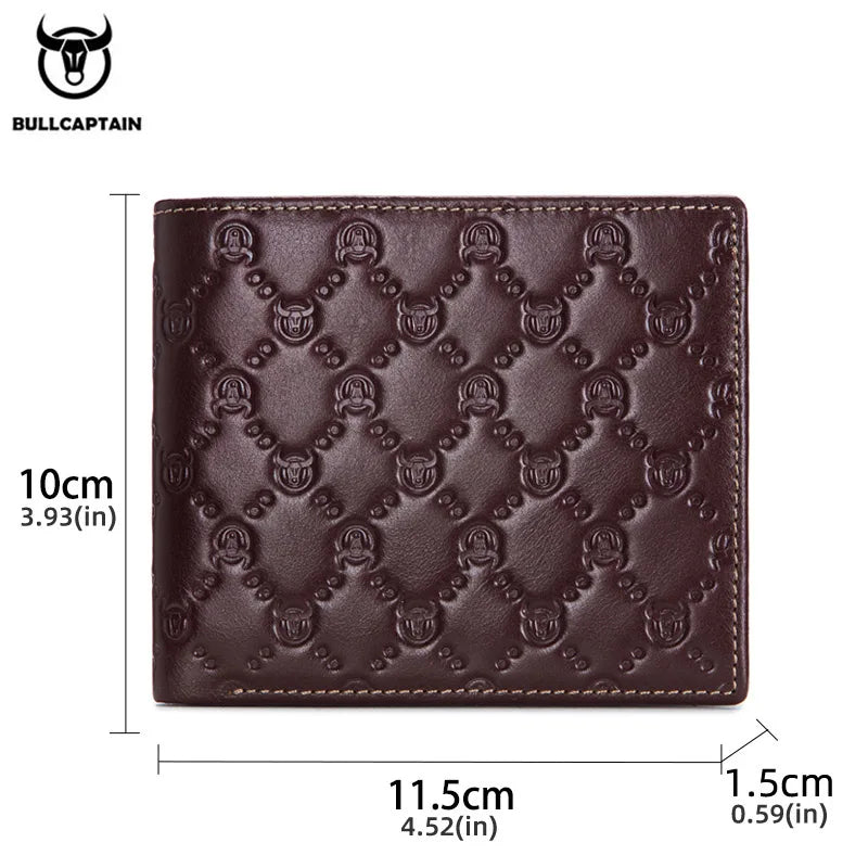 BULLCAPTAIN Men's Leather Wallet New Genuine Leather RFID Card Holder Man Wallet Fashion Small Logo Horizontal Photo Frame Clip