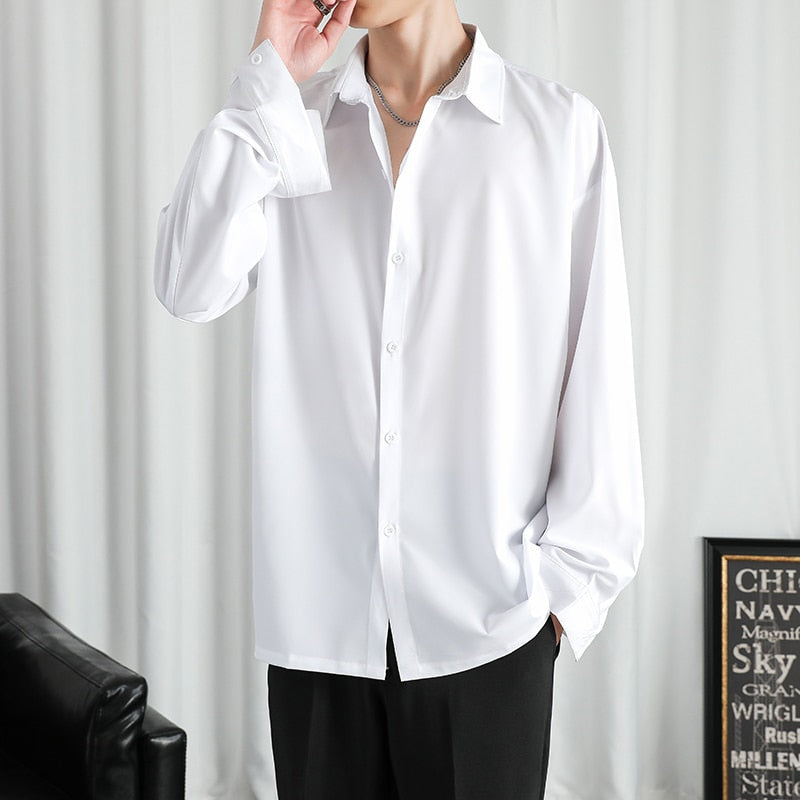 Solid Shirt Men Black Long sleeved Shirts Men Korean Comfortable Blouses Casual Loose Classic Single Breasted Shirt