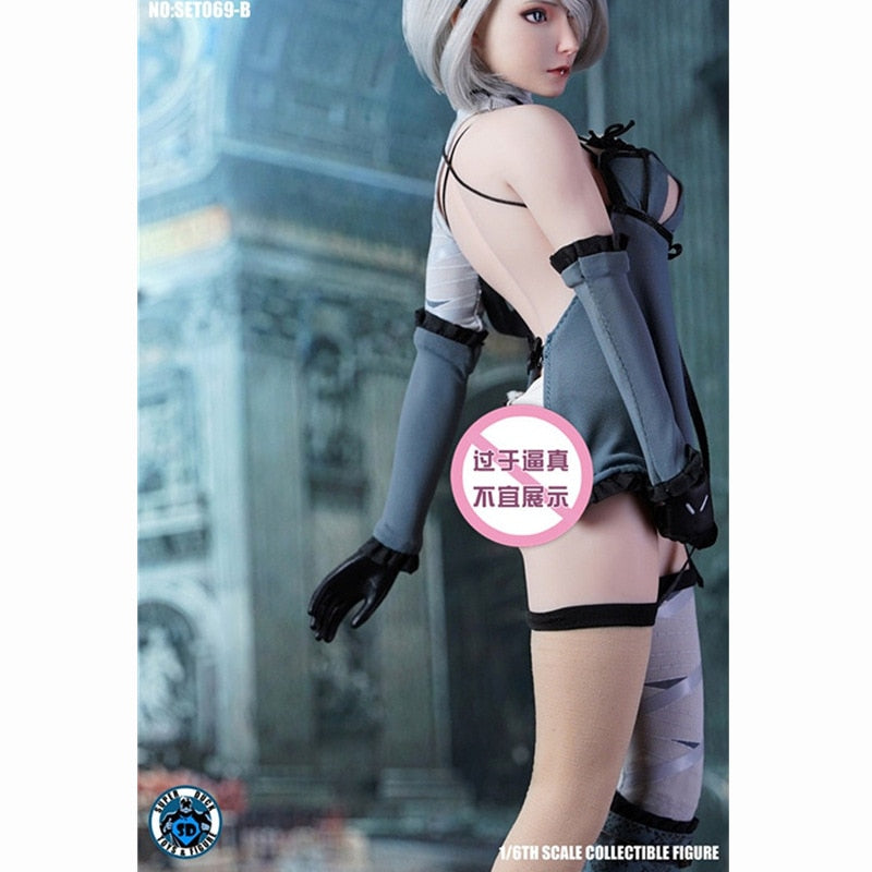 1/6 Scale Figure Robot Killer 2B Head Sculpt Costume Clothes Model For 12 Inches Action Figure Doll Body SUPER DUCK SET069