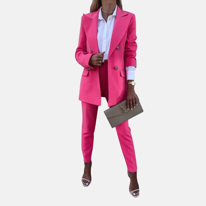 CM.YAYA Elegant Women Pants Suit and Long Sleeve Blazer Matching Set Office Lady Streetwear Chic Two 2 Piece Set 2022 Outfits