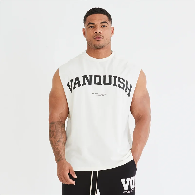 Summer New Men Vest Sports Fitness Cotton Round Neck Printed Sleeveless T-Shirt Jogger Gym Running Basketball Training Clothes