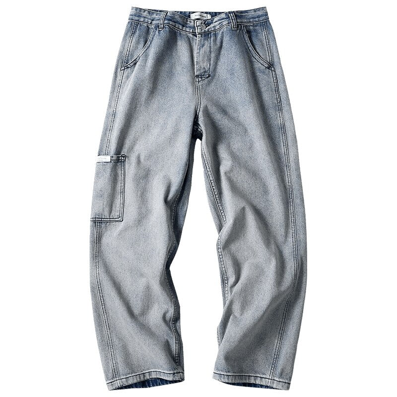 Loose Street Style Straight Cargo Pants Jeans Men Fashion Brand Wide Leg Overalls Retro Trend Leisure Youth Denim Baggy