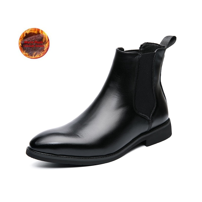 2023 Brand Leather Men Chelsea Boots Designer Italy Dress Boots Men Fashion Casual Warm Plush Business Ankle Boots Big Size 48