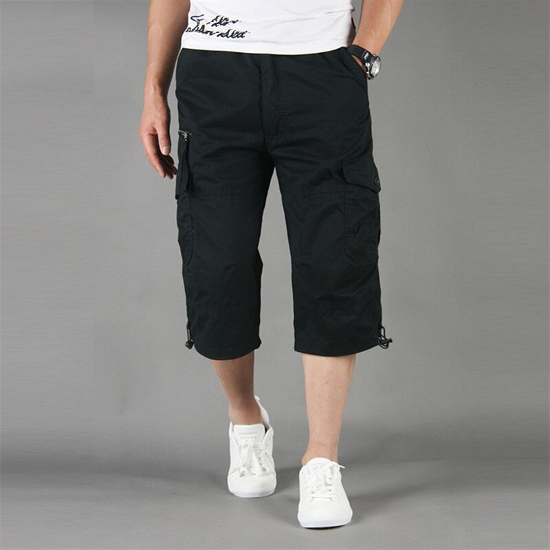 New Calf-Length Pants Men Summer Multi Pocket Loose Casual Cargo Pants Cotton Short Pant Mens Joggers Troursers Plus Size M-5XL