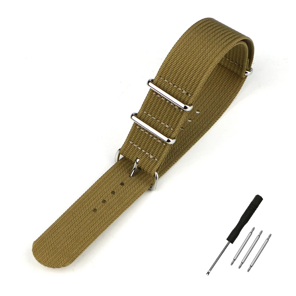 Ribbed Watch Strap 20mm 22mm 18mm Rugged Nylon Military Straps Retro Watchband Braid Ballistic Fabric Bands